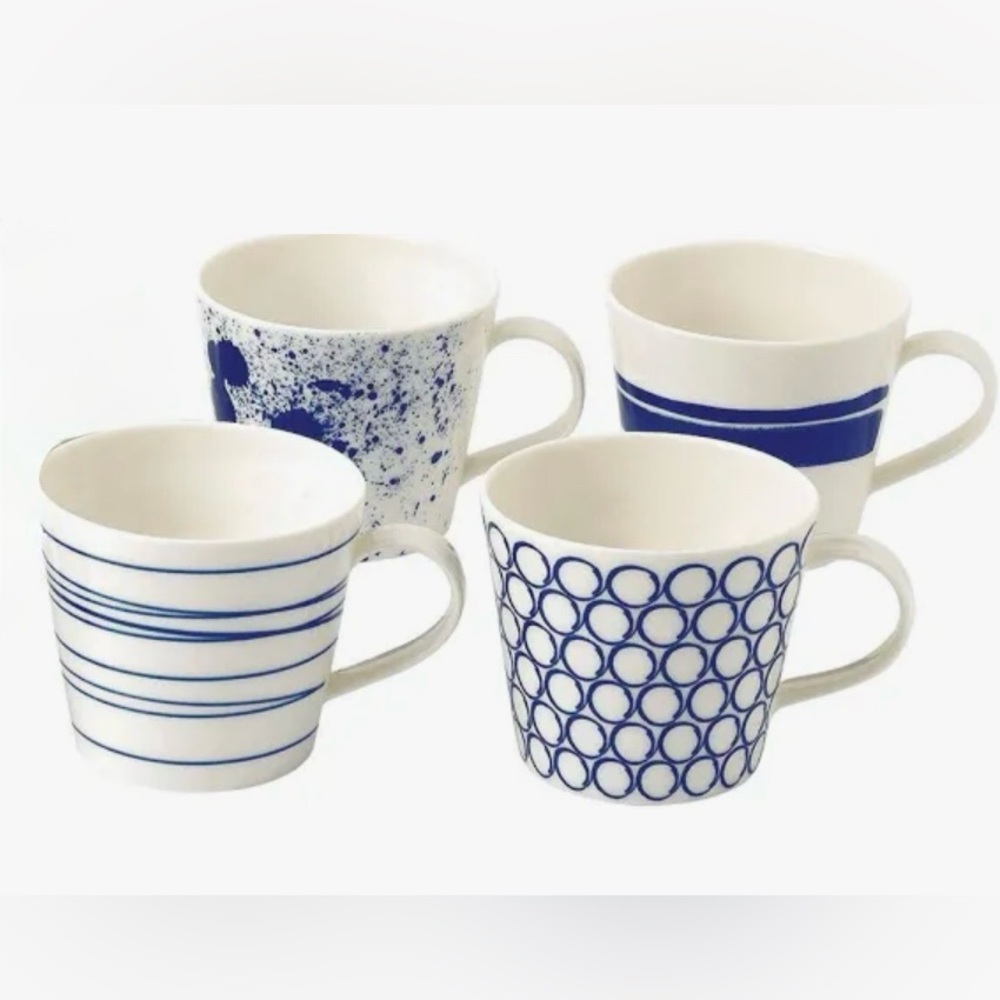4 NEW Royal Dalton Blue & White “Pacific Blue” Mugs 14oz